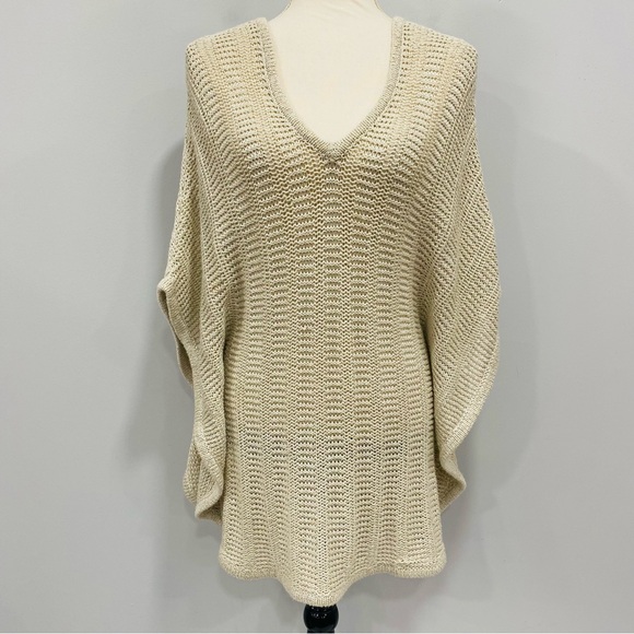 Chico's Other - CHICO’S OS Cream Metallic Sparkle Open Knit Kimono Sweater Pullover Lagenlook